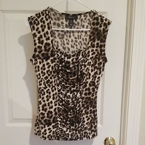 Style & Co Cream and Brown Ruched Sleeveless Blouse